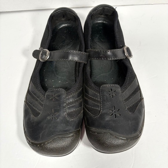 KEEN Paradise Mary Jane Shoes Black Leather Flower Cutout Strap Buckle Women 10 - Picture 2 of 11